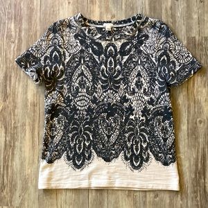 J. Crew short-sleeved blouse/t-shirt lace print